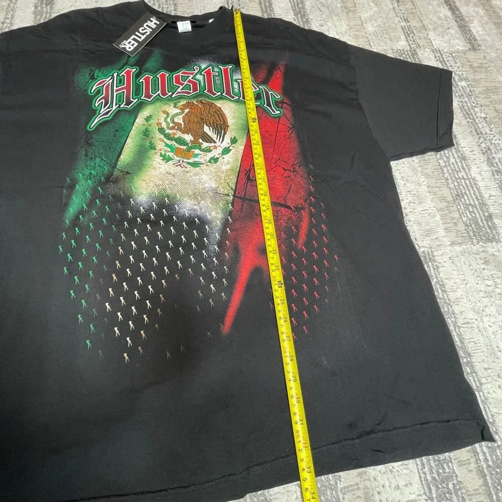 NEW Vintage Y2K Hustler Mens Mexican Flag Eagle‎ Snake Graphic T-Shirt Black 3XL